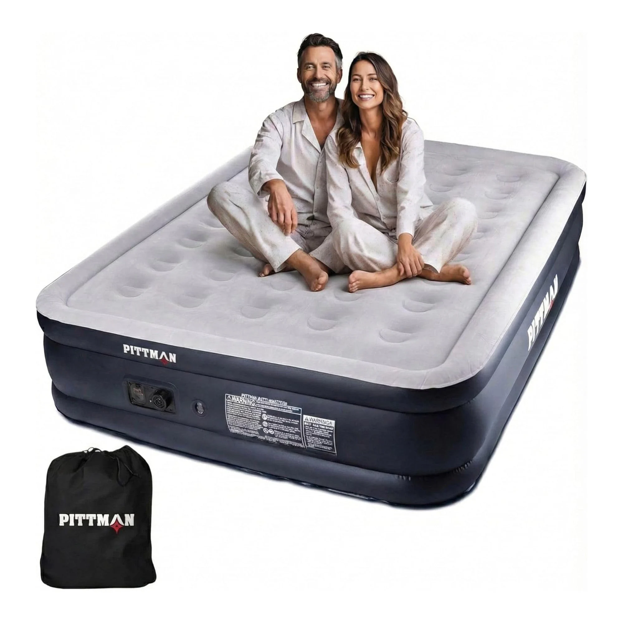 Pittman Outdoors Double High Air Mattress with Built-In Electric Pump, Queen