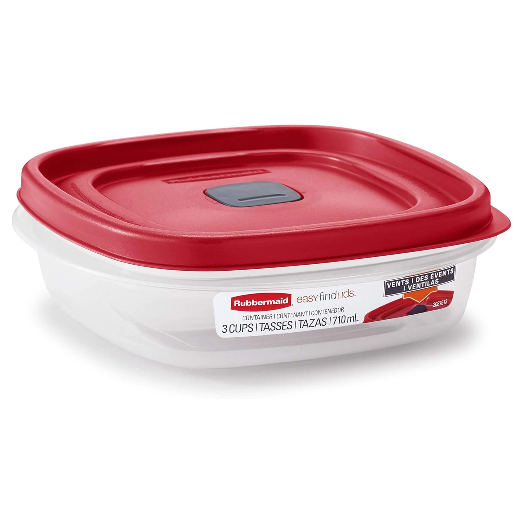 Rubbermaid Clear Food Storage and Organization Container with Lid, 3 Cup, Red