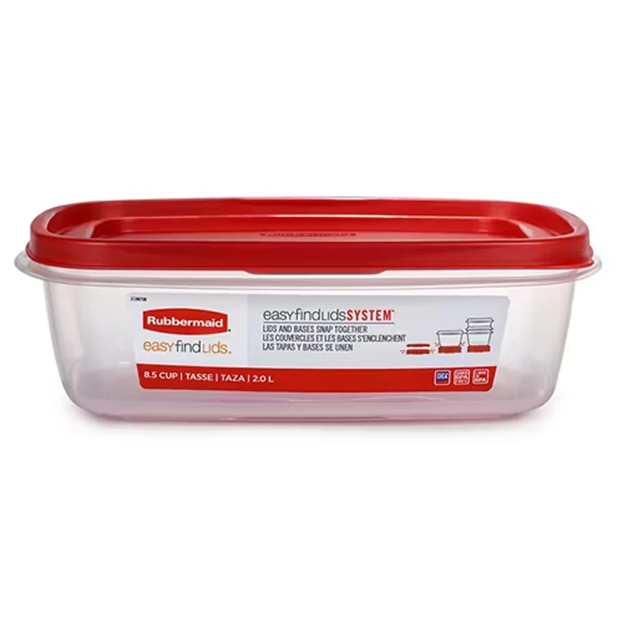 Rubbermaid Clear Food Storage and Organization Container with Lid, 8.5 Cup, Red