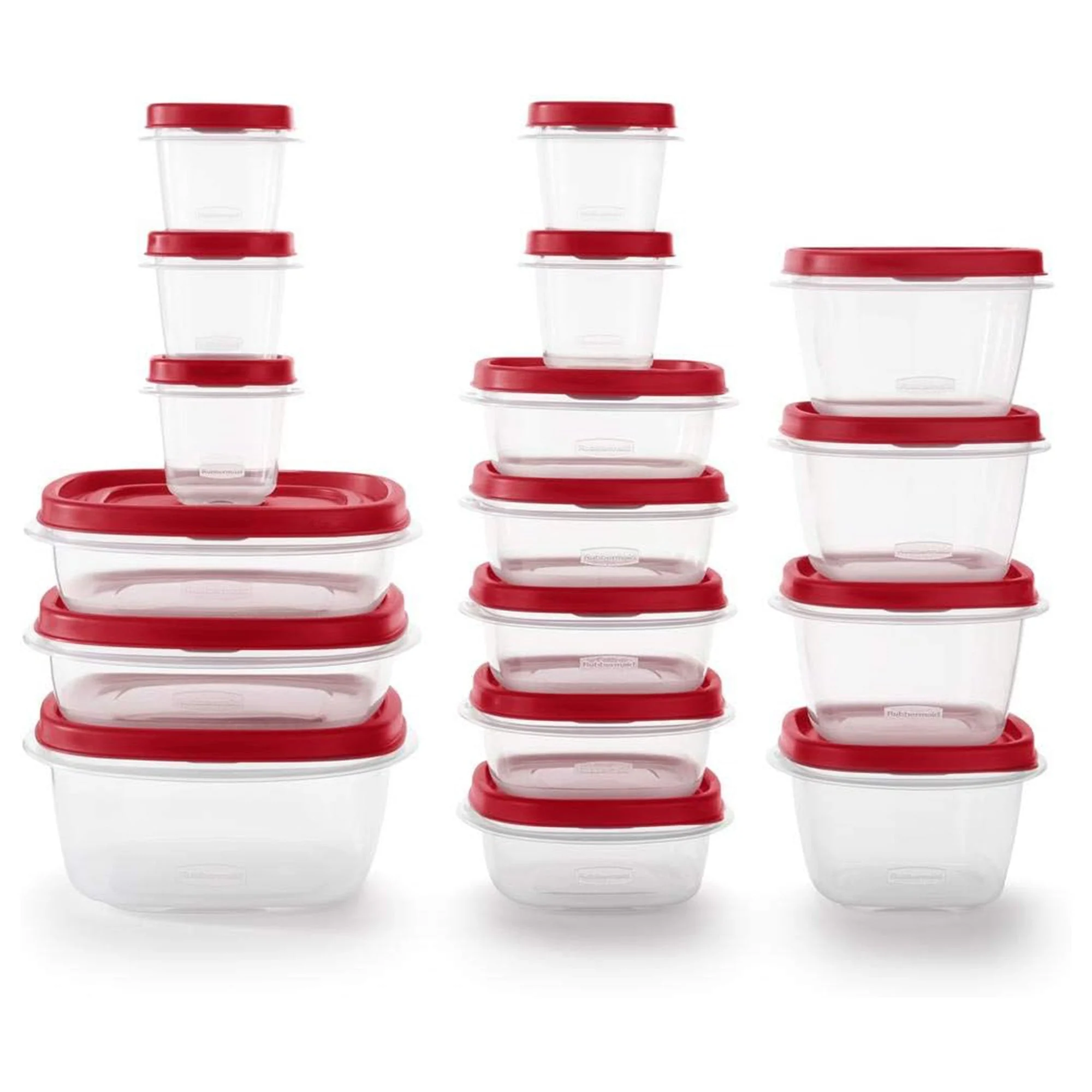Rubbermaid Clear Food Storage & Organization Container Set w/ Lid, 17 Pack, Red
