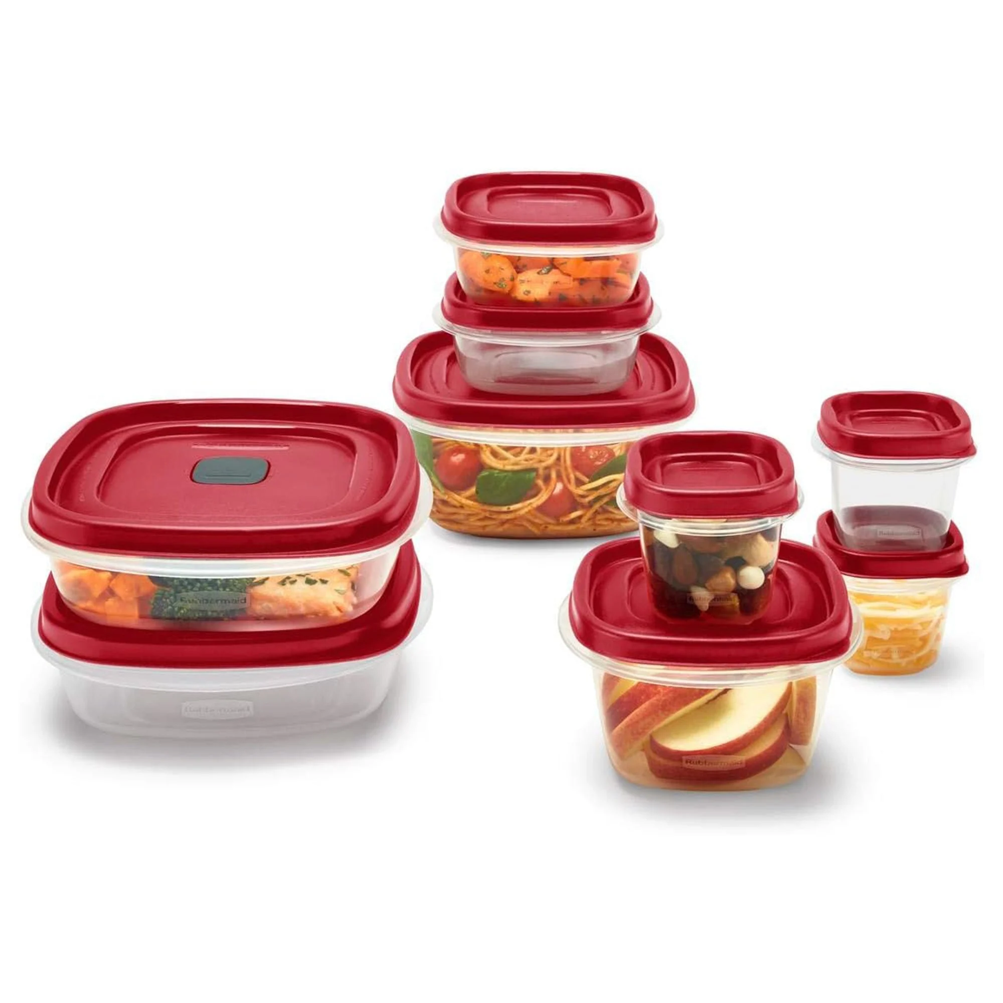 Rubbermaid Clear Food Storage and Organization Container Set w/ Lid, 9 Pack, Red
