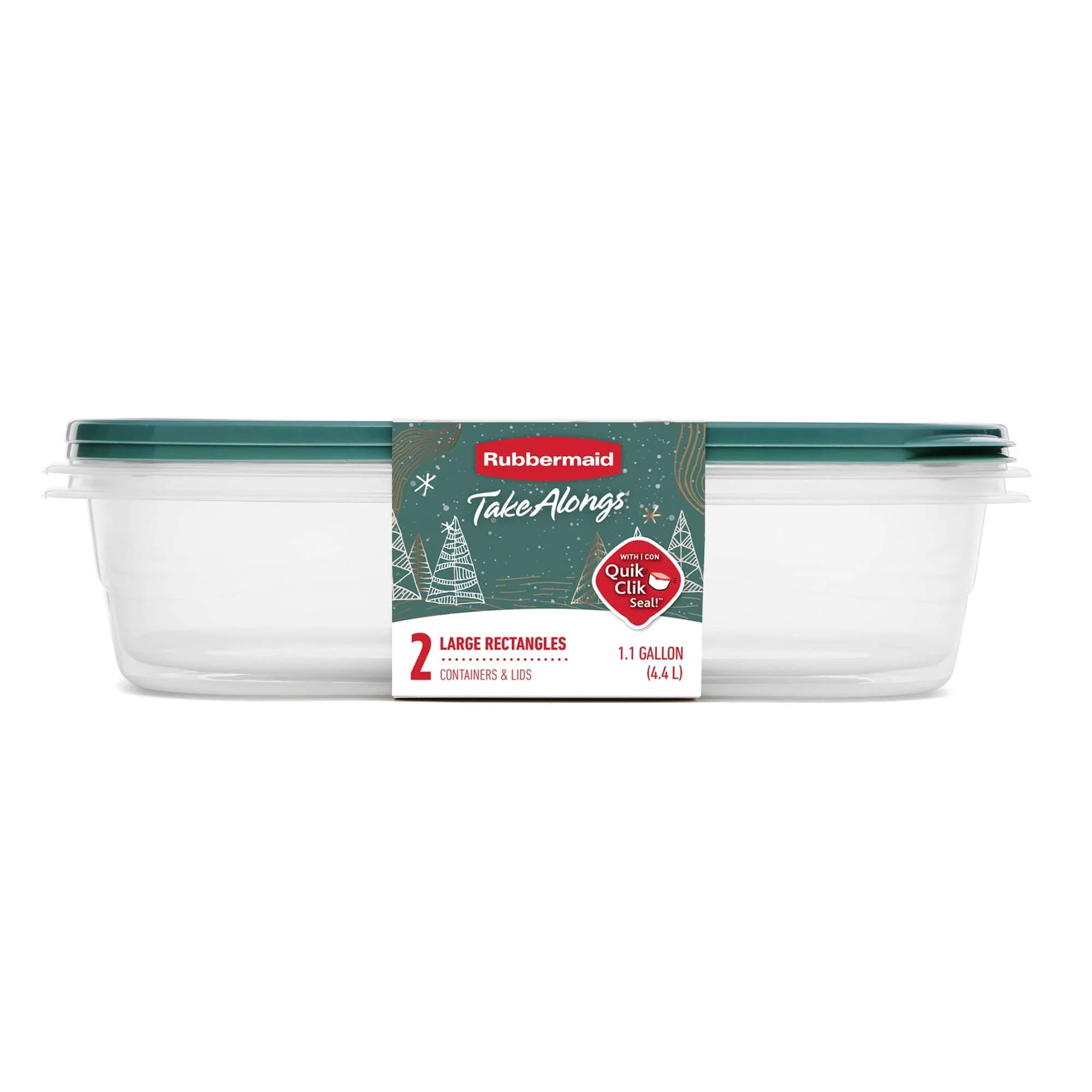 Rubbermaid Clear Food Storage Container with Lid, 1.1 Gal, Green, Pack of 2