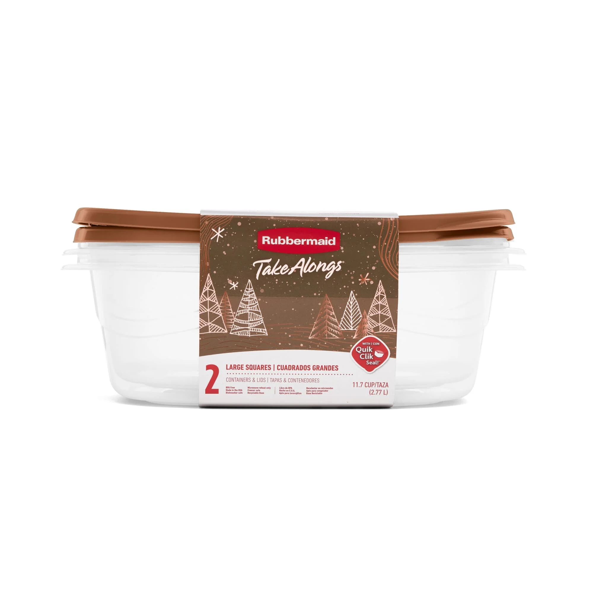 Rubbermaid Clear Food Storage Container with Lid, 11.7 Cup, Brown, Pack of 2