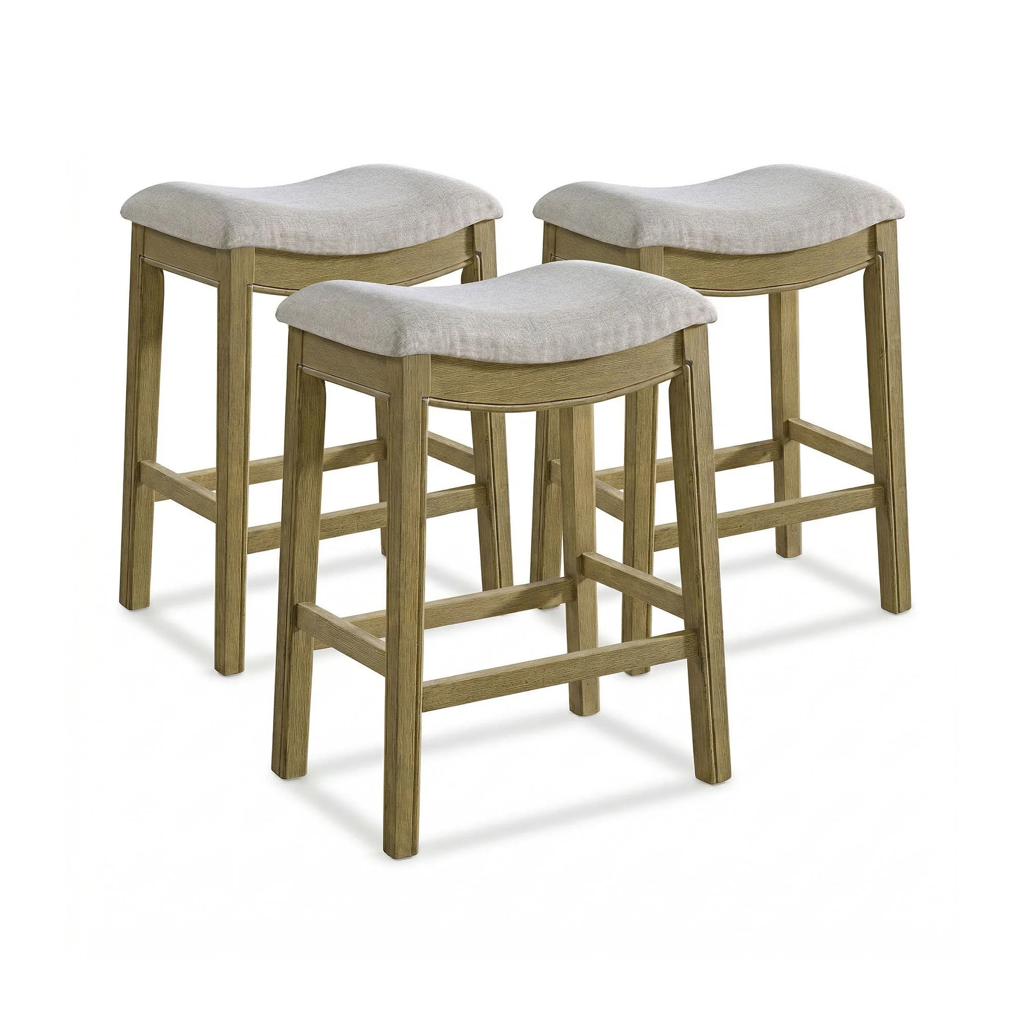 ROME + OAK Parker Backless Saddle Counter Stool, Natural, Cream Upholstery, 3 Pack