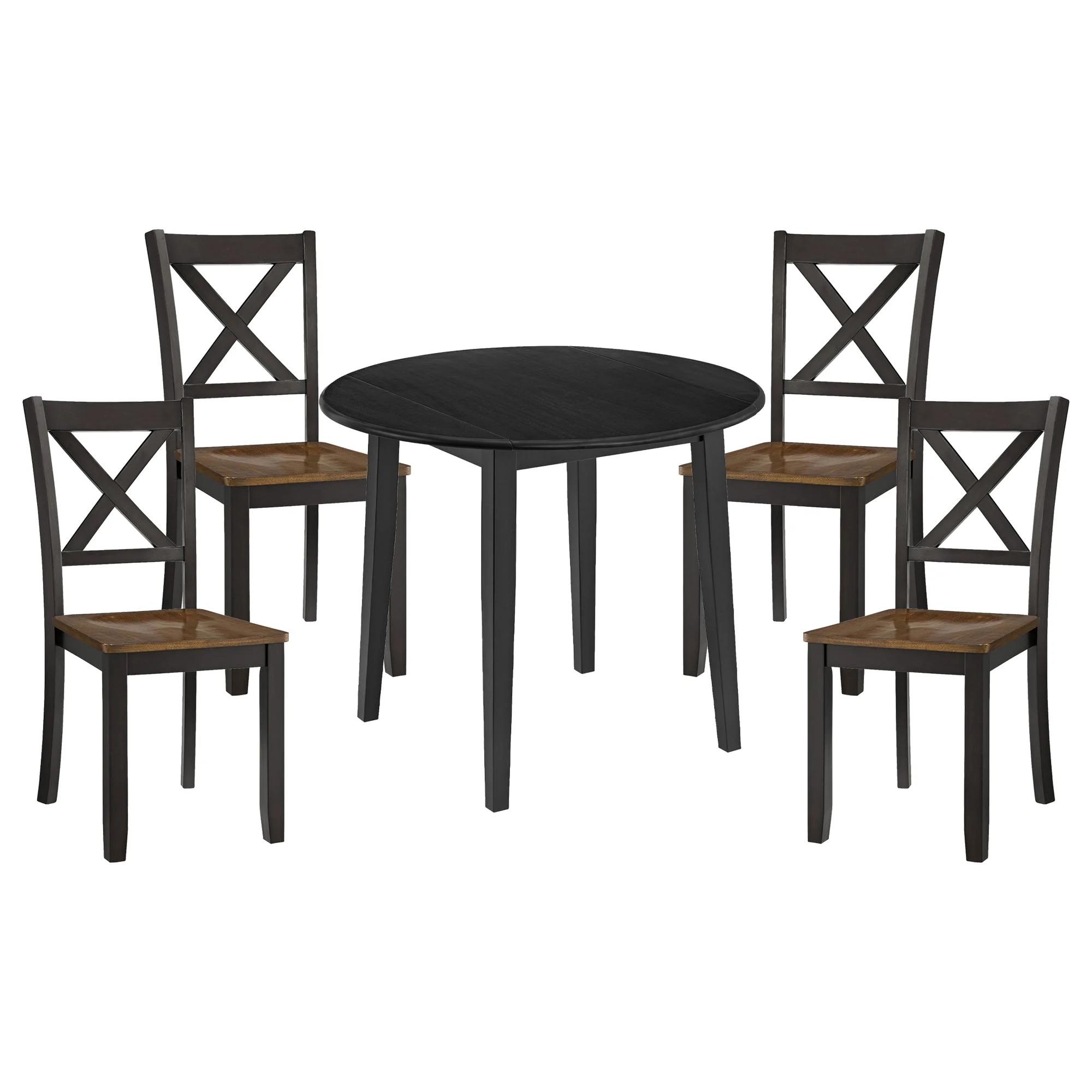ROME + OAK Drop Leaf Table with Set of 4 X-Back Chairs, Wooden Dining Set, Black