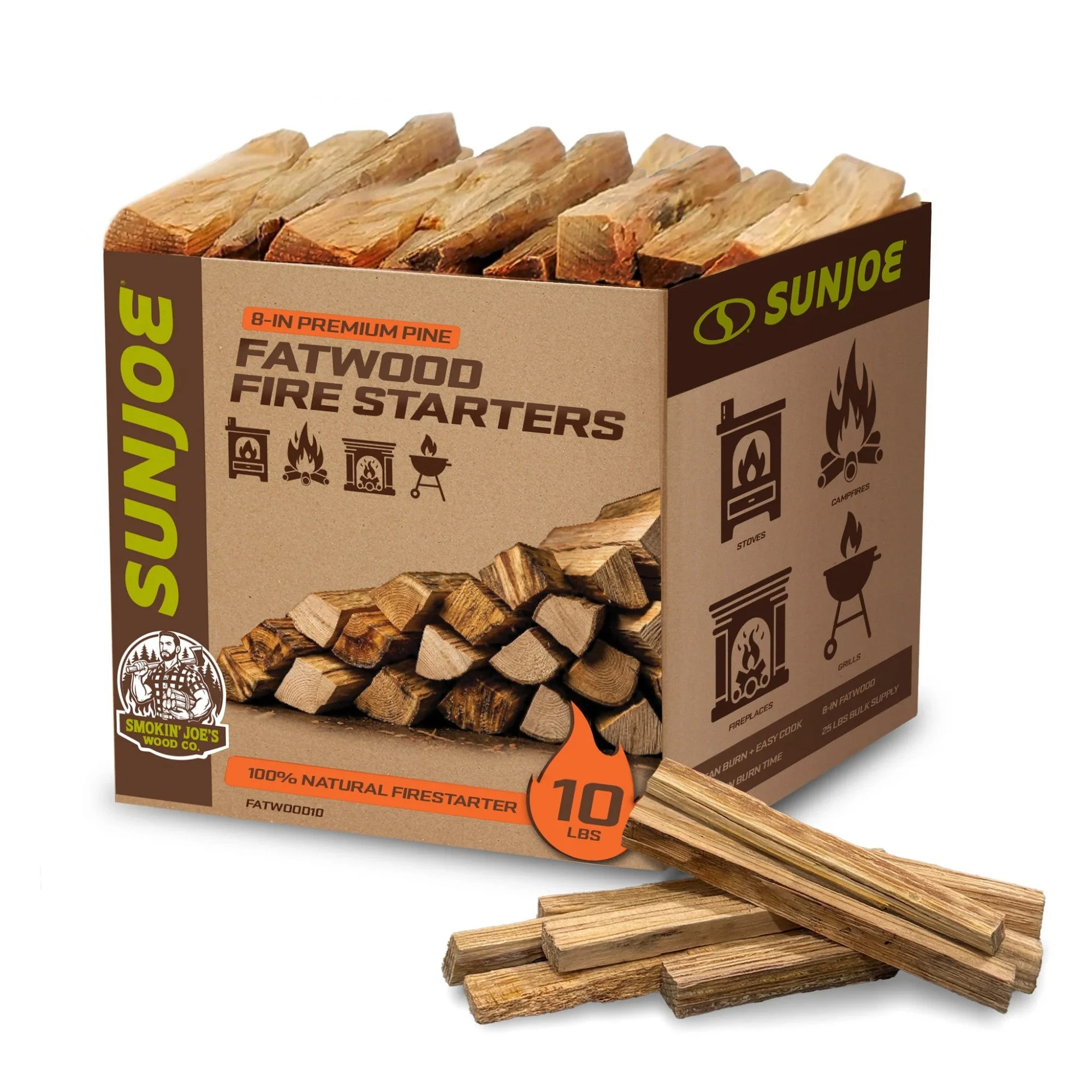 Sun Joe 10 Lb Fatwood Fire Starter Sticks for Fireplace, & Pits Use