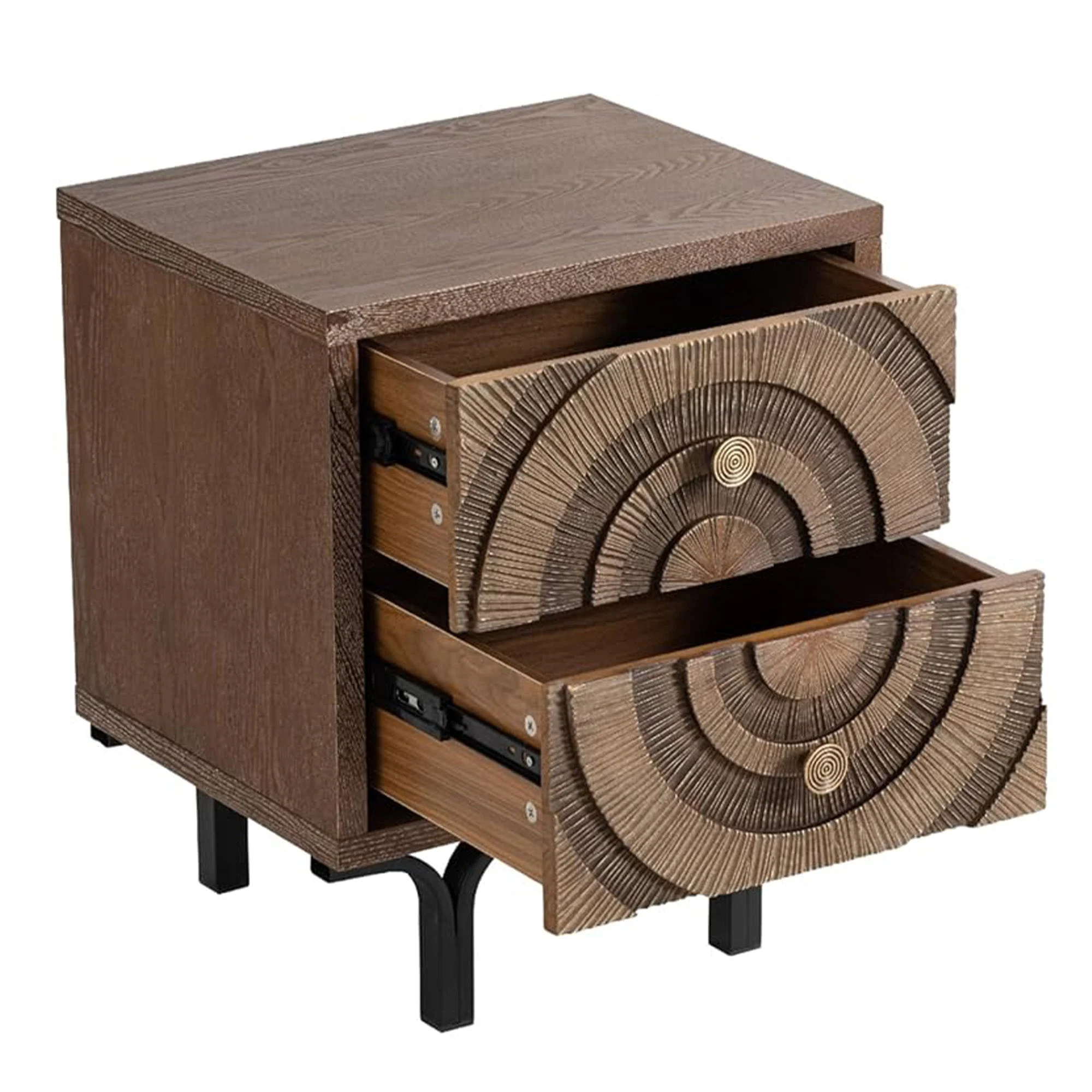Aoikax Farmhouse 2-Drawer Nightstand, Wooden Storage Dresser with Circle Pattern
