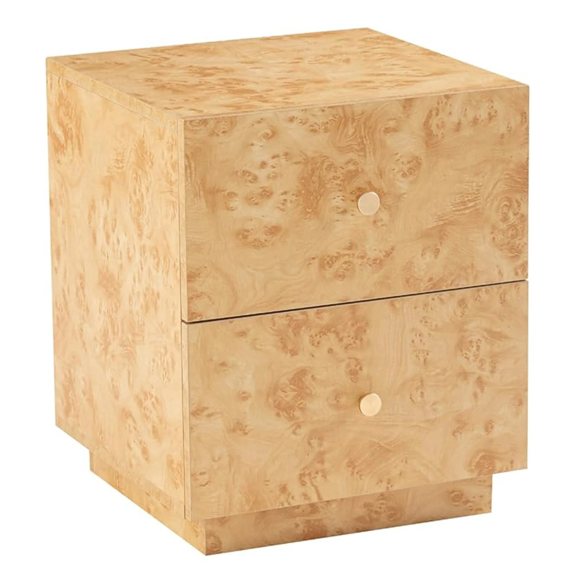 Aoikax Modern 2-Drawer Nightstand, Burl Finish Bedside Storage Table, Brown