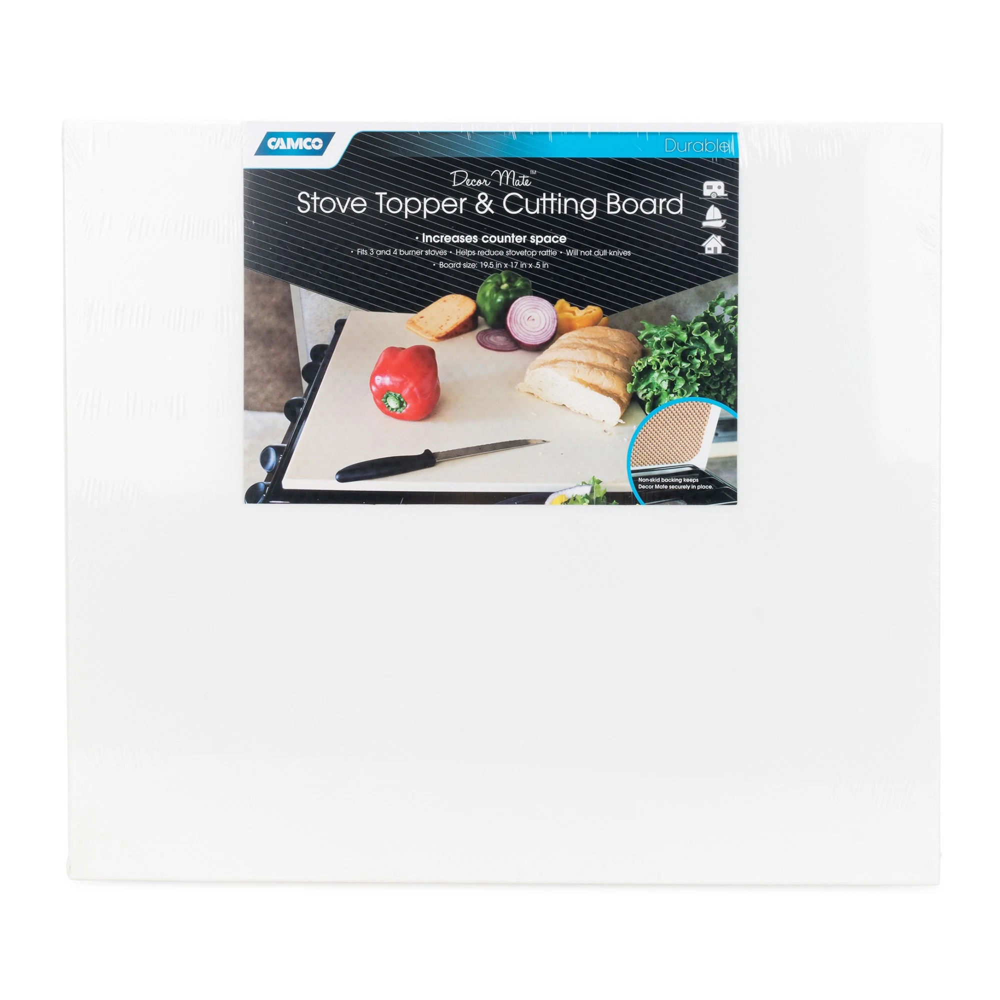 Camco Decor Mate RV Stove Topper & Workspace Board for Trailers & Campers, White