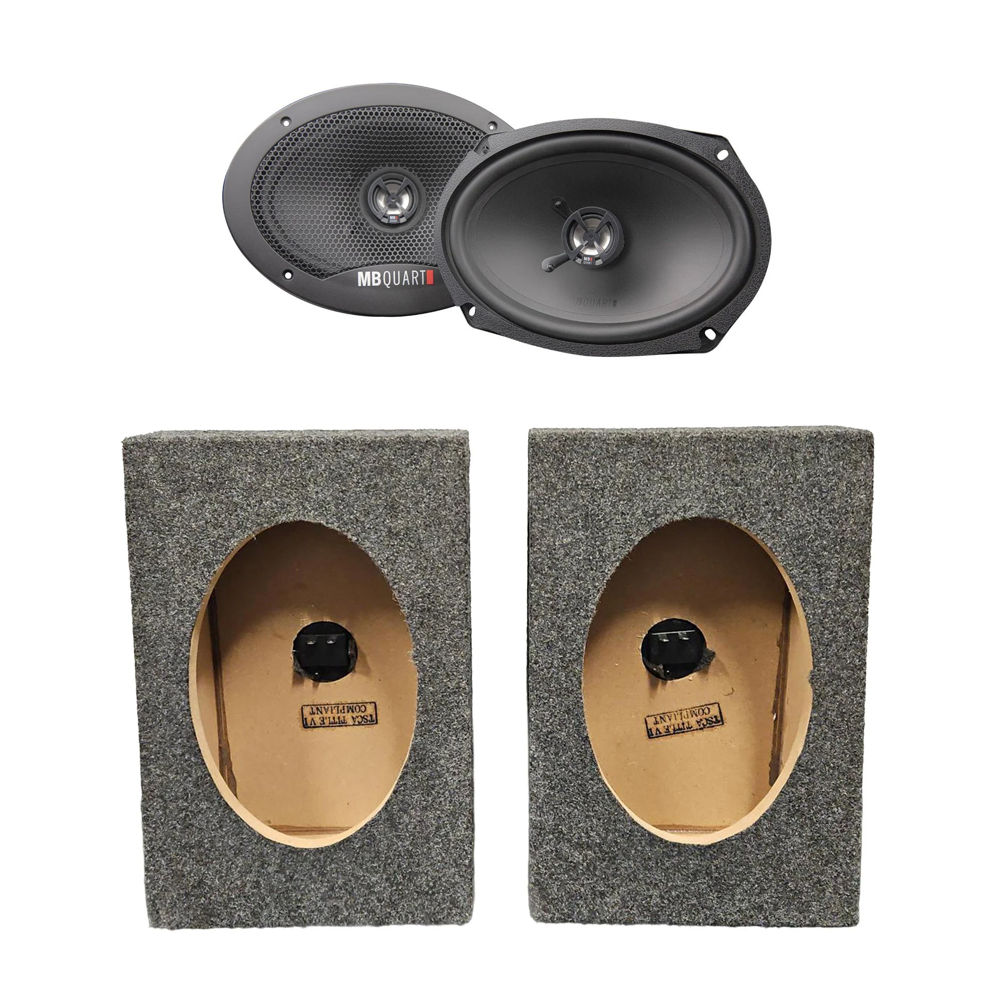 MB Quart Discus 6" x 9" Coaxial Speakers with QPower Vertical Speaker Enclosures