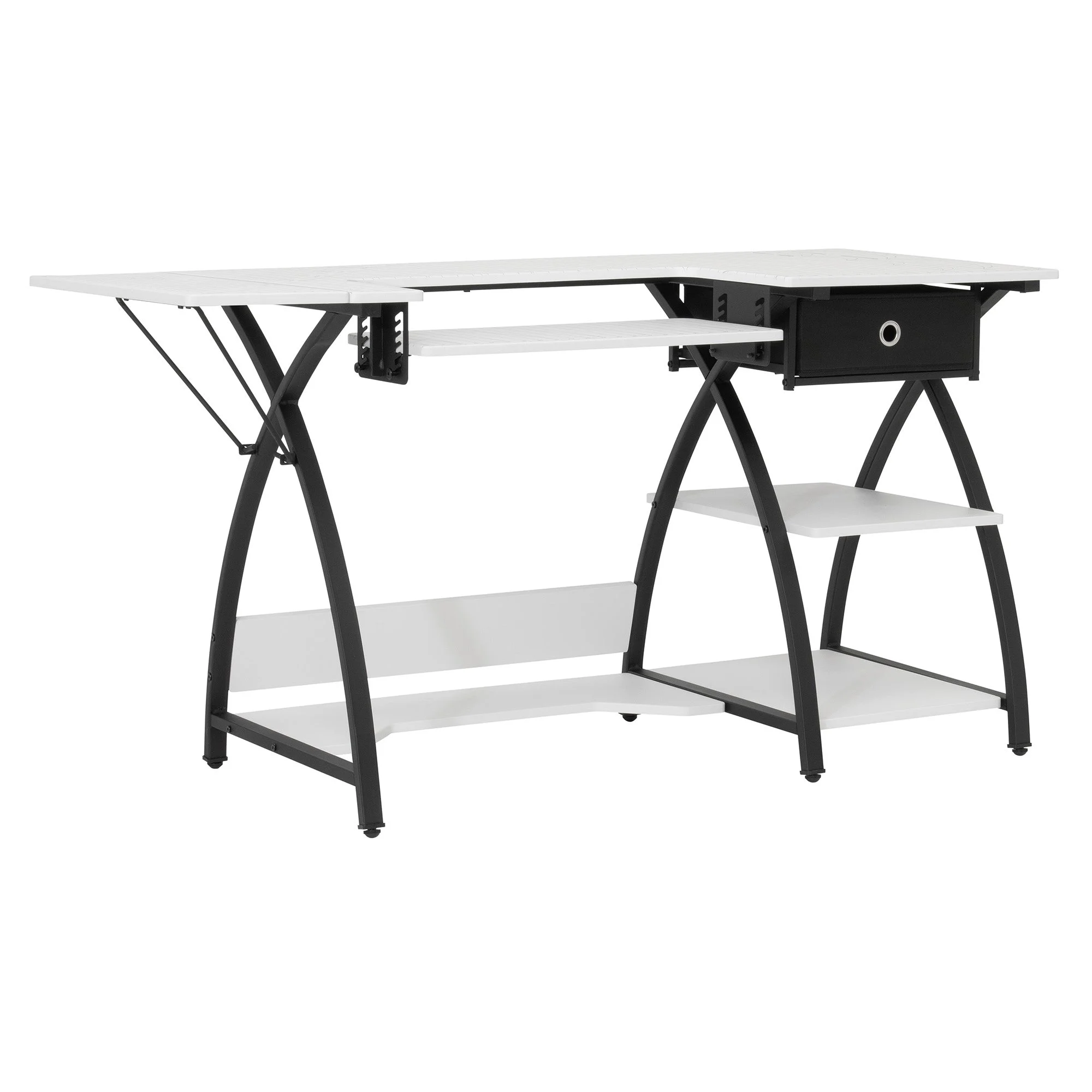Sew Ready Comet Plus Hobby Sewing Table with Storage Drawer and Shelves, Black