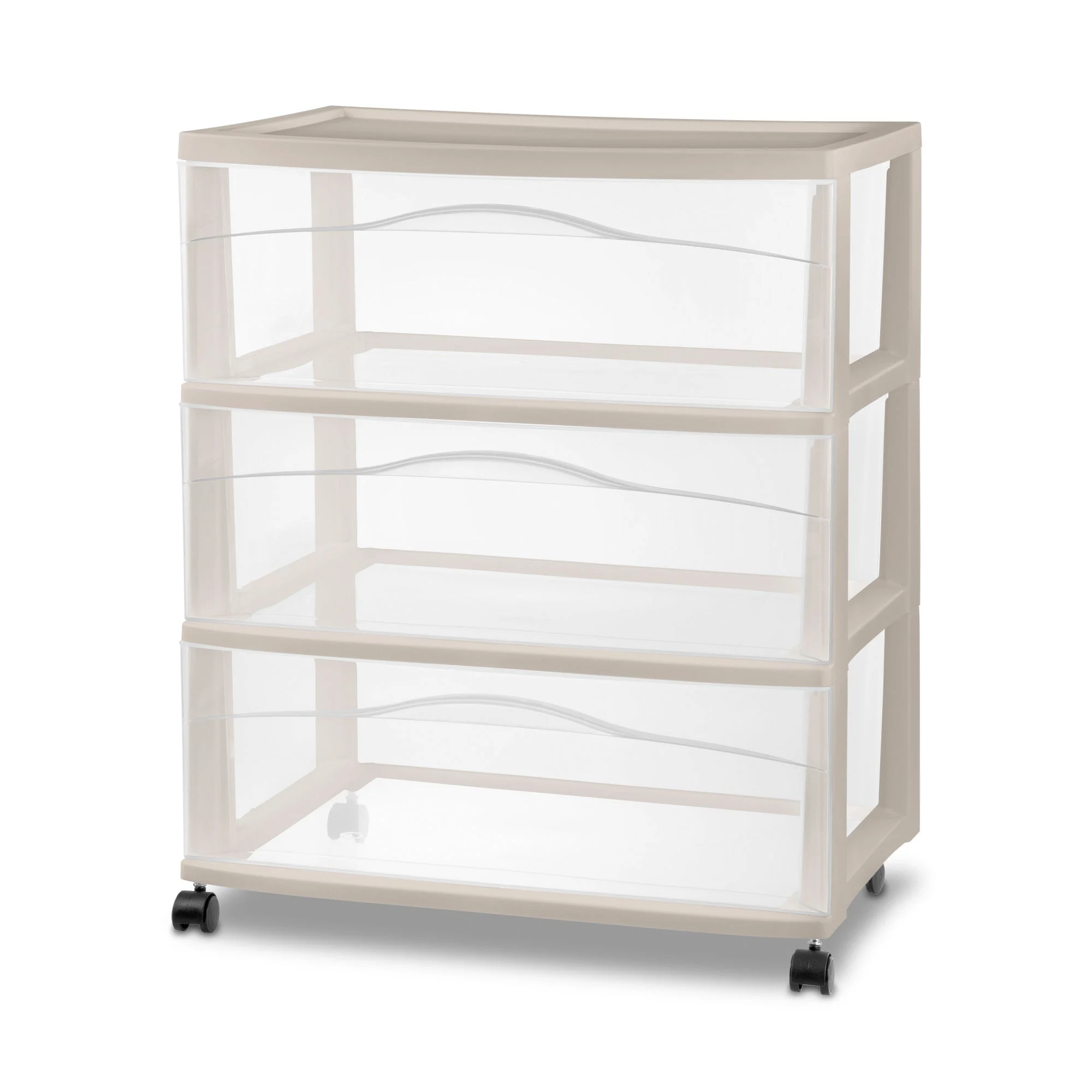 Sterilite Wide 3 Drawer Storage Cart, Plastic Rolling Organization Cart, Grey