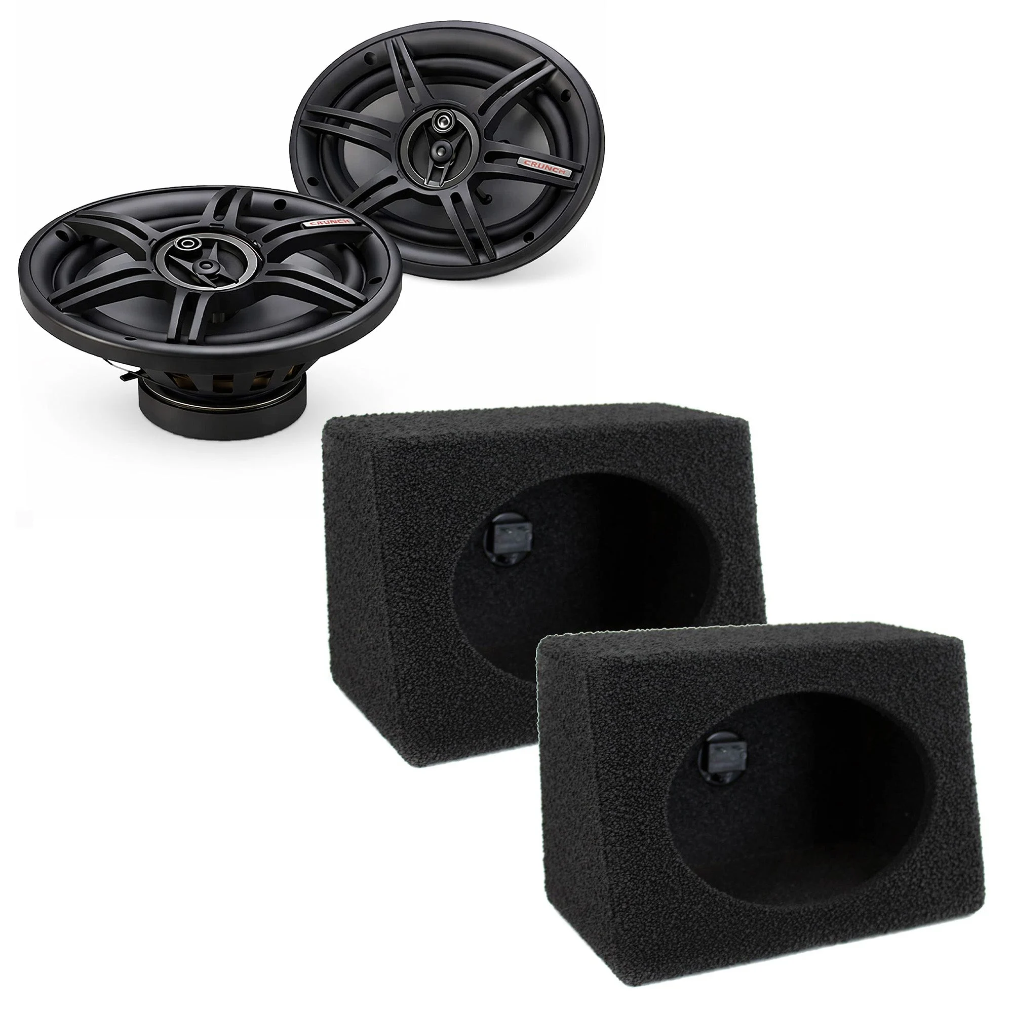 Crunch 6 x 9 Inch Coaxial Speakers with QPower Wedge Speaker Box Enclosures