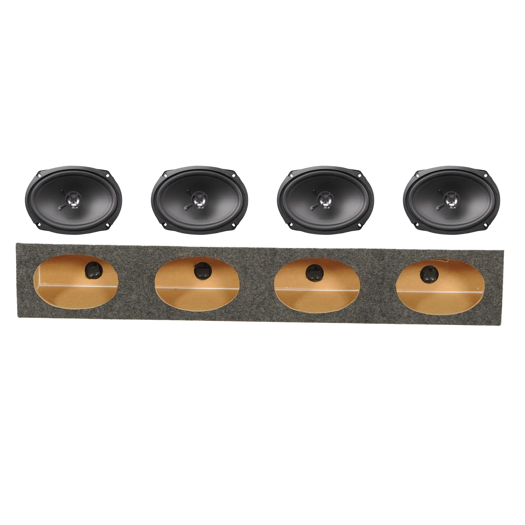 MB Quart 2 Pair Discus 6x9 Coaxial Speakers with QPower 4-Hole Wedge Enclosure