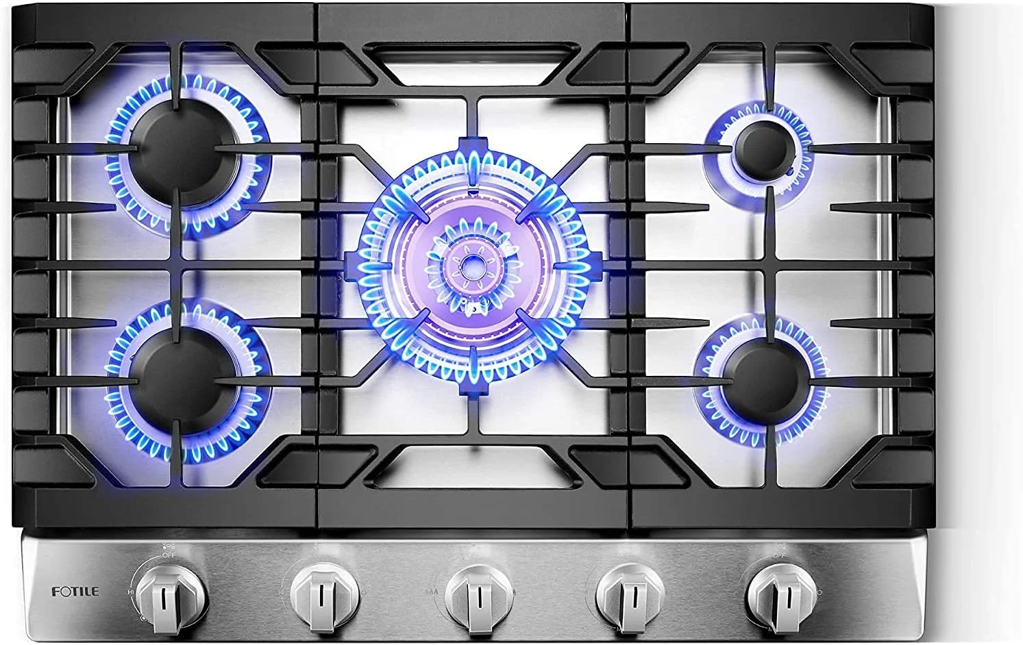 FOTILE Stainless Steel 5-Burner Gas Cooktop, 30" Stove with 21,000 BTU Tri-Ring