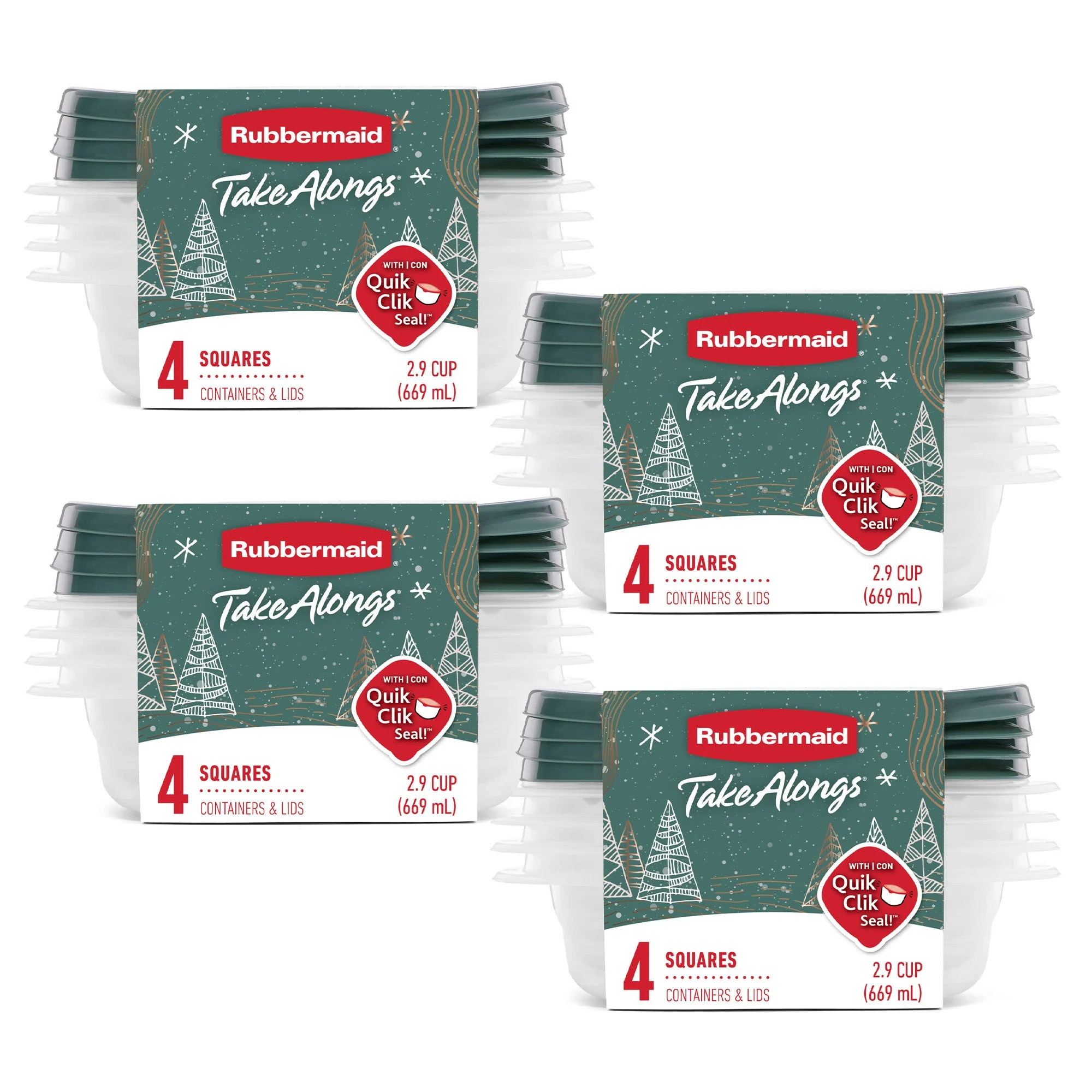 Rubbermaid 12 Pack TakeAlongs Clear Food Storage Container, Lid, 4 Cup, Green