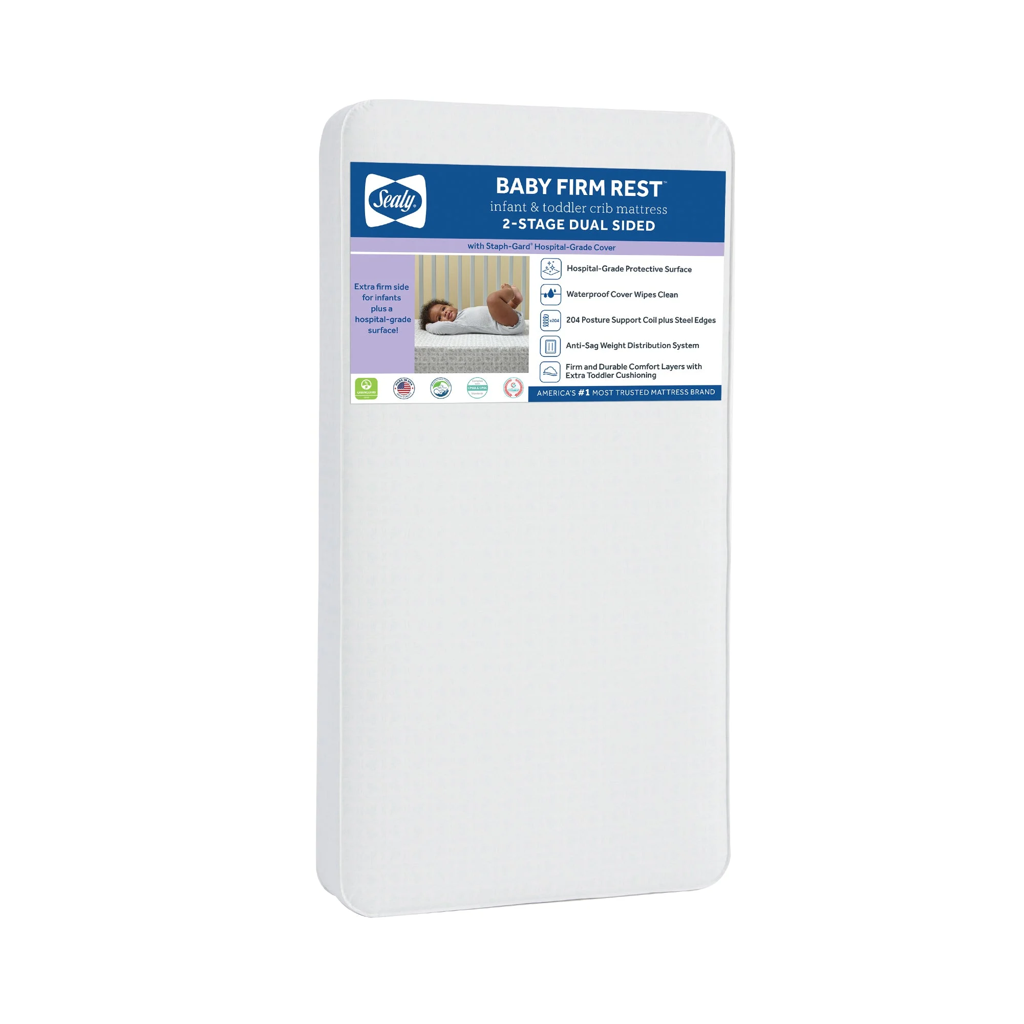 Sealy Baby 2 Stage Infant Crib Mattress Plus Toddler Bed Fit, Firm Rest, Aqua