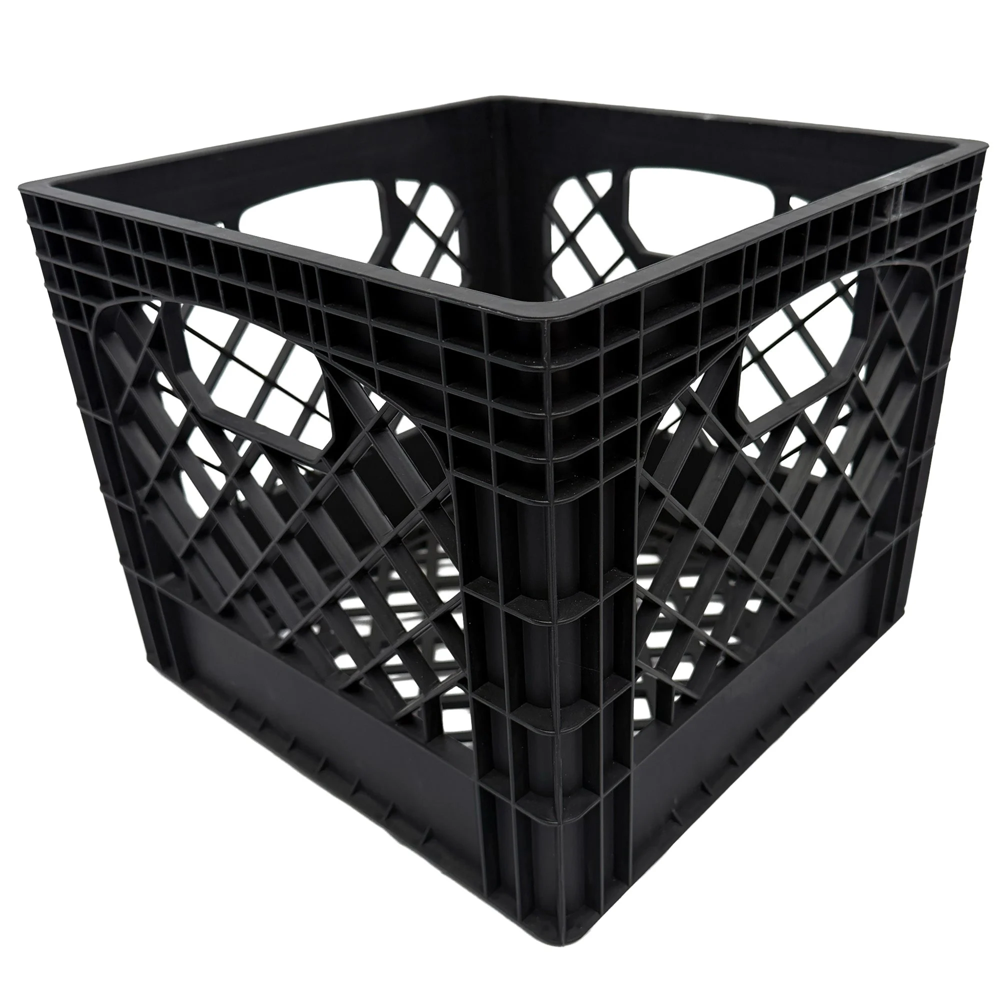 MIRAMAR Milk Crate, Stackable Plastic Storage with Handles, 16 Qt, Black, 4 Pack