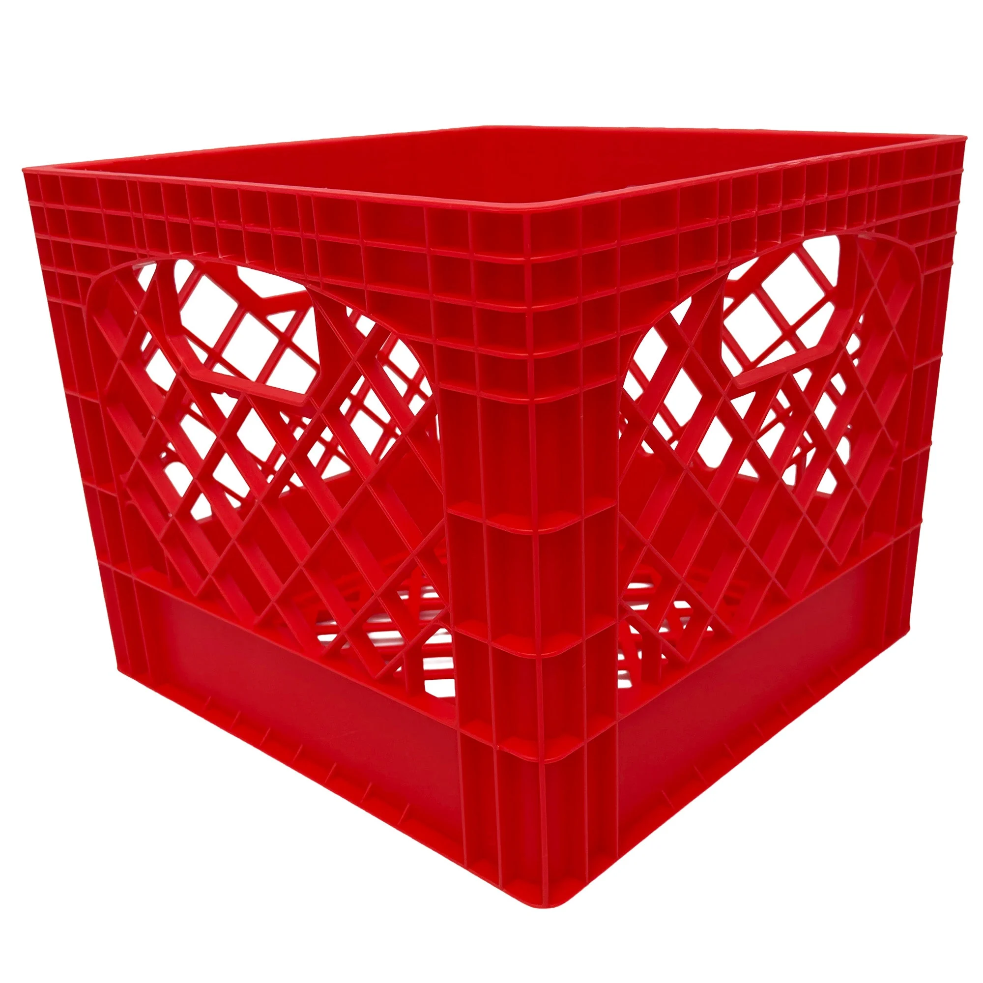 MIRAMAR Milk Crate, Stackable Plastic Storage with Handles, 16 Qt, Red, 4 Pack