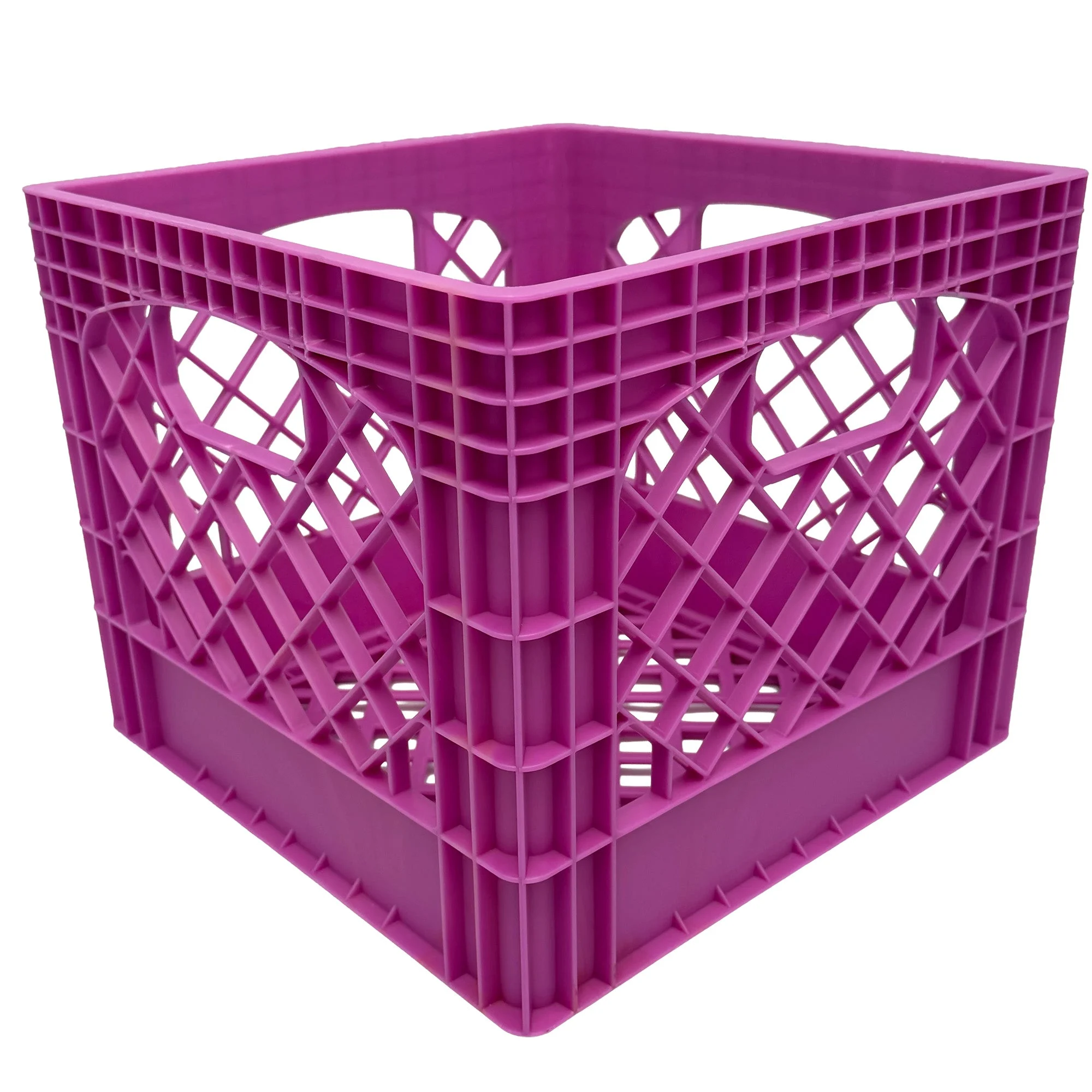 MIRAMAR Milk Crate, Stackable Plastic Storage with Handles, 16 Qt, Berry, 4 Pack