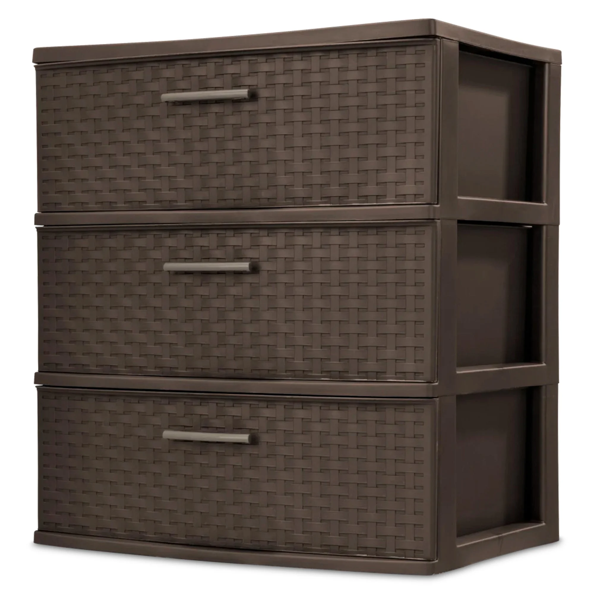 Sterilite 3 Drawer Wide Storage Tower, Plastic Weave Home Organizer, Espresso