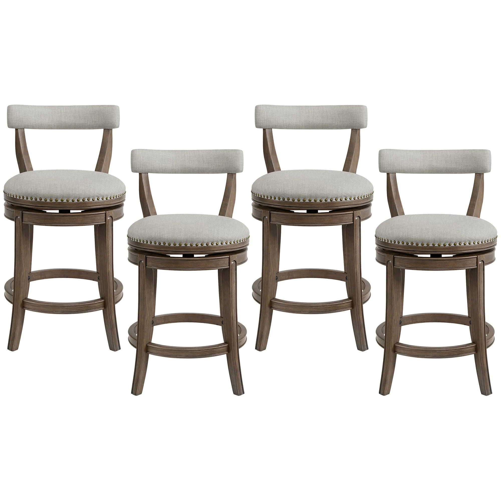 ROME + OAK Ruxban 26" Swivel Counter Stool, Weathered Oak, Sand Fabric, Set of 4