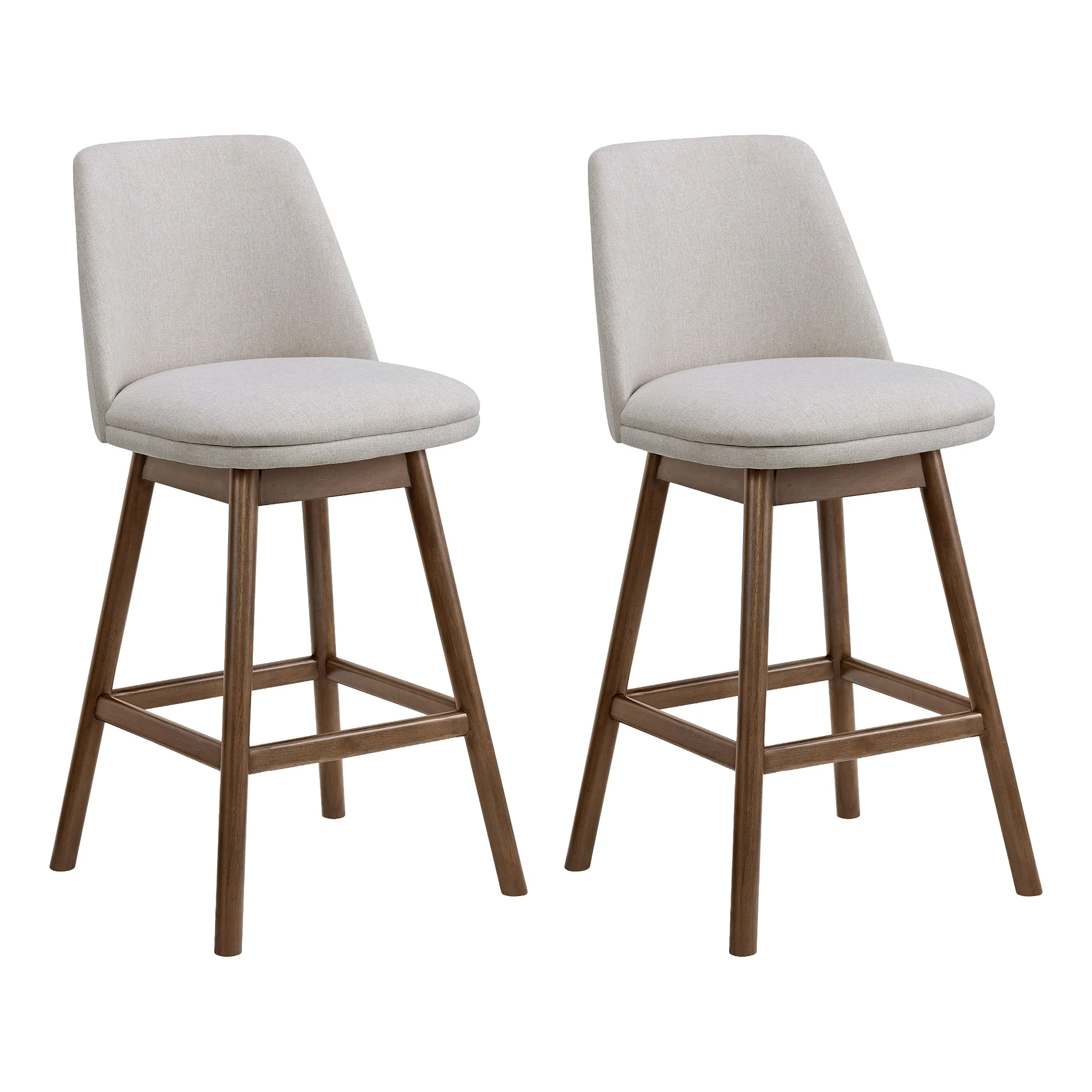 ROME + OAK Rowan 26" Swivel Counter Stool, Walnut, Soft White Fabric, Set of 2