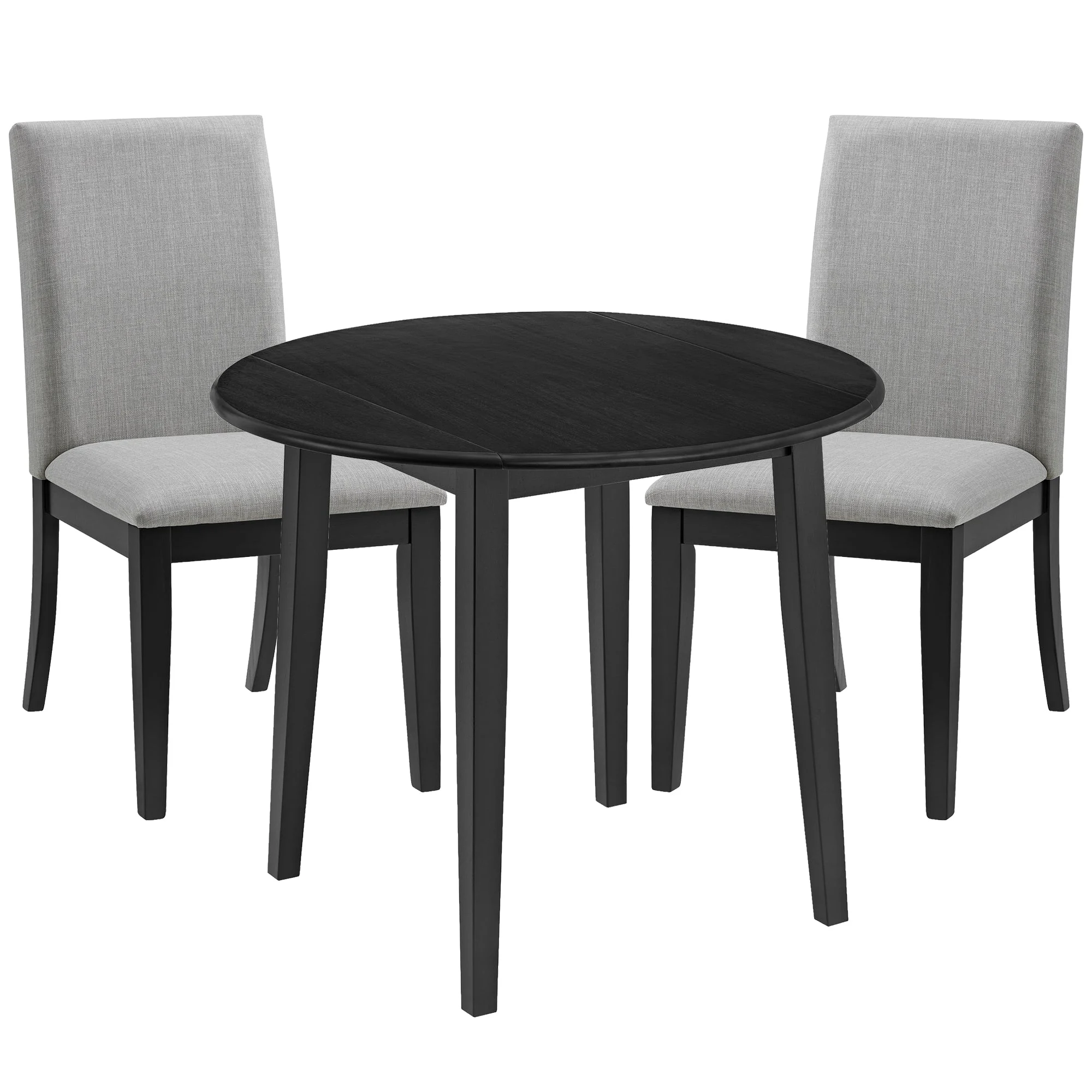 ROME + OAK Dining Set w/2 Remy Grey Fabric Chairs & Drop Leaf 22-36" Table,Black