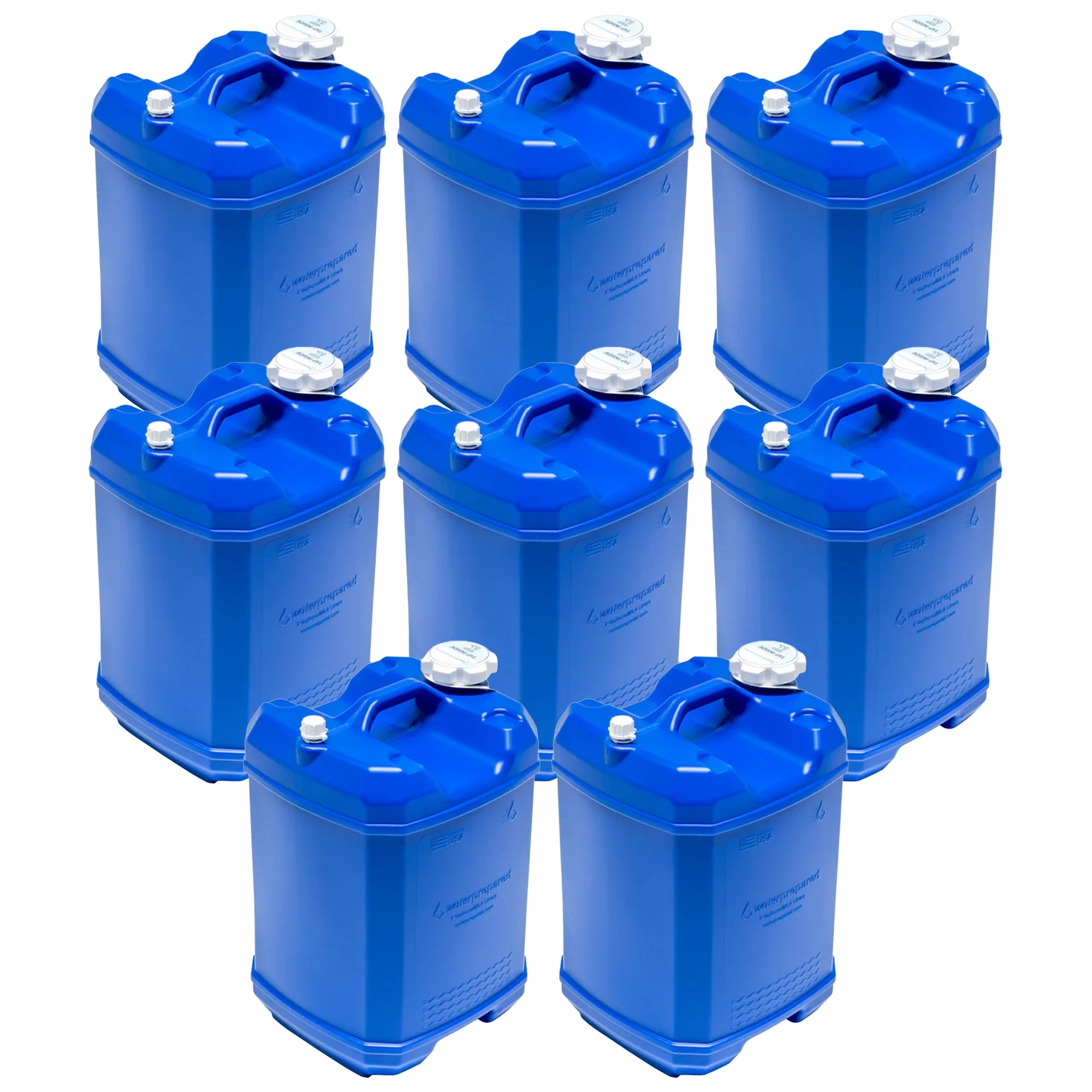 WaterPrepared ReadyJug 7 Gal Stackable Water Storage Container, Blue, 8 Pack