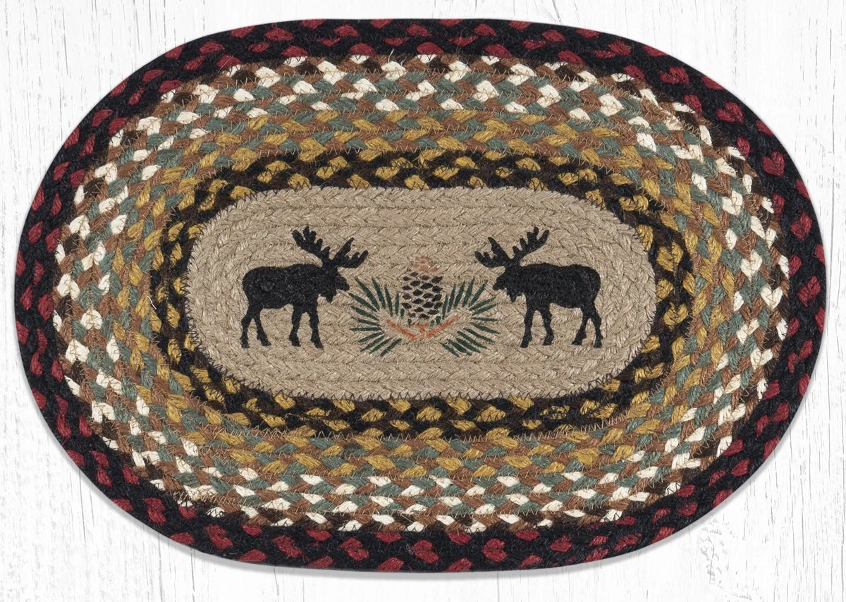 Earth Rugs Farmhouse Dining Placemat – Rustic Oval Moose Braided Jute Mat 13"x19"