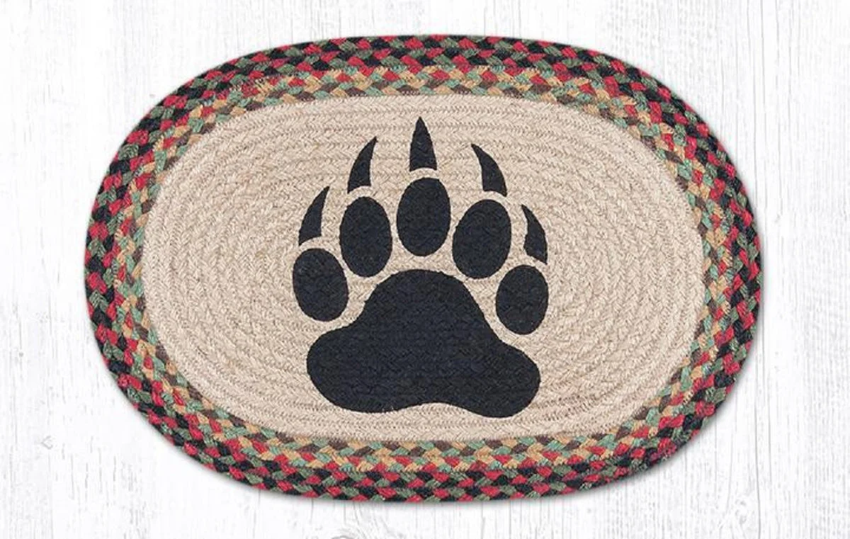 Earth Rugs 13"x19" Oval Placemat with Bear Paw Design – Lodge and Woodland Style