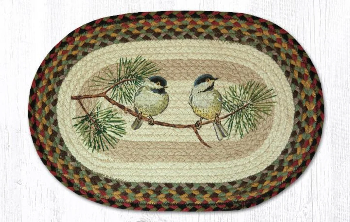 Earth Rugs Chickadee Oval Placemat 13"x19" Braided Jute Rustic Table Decor