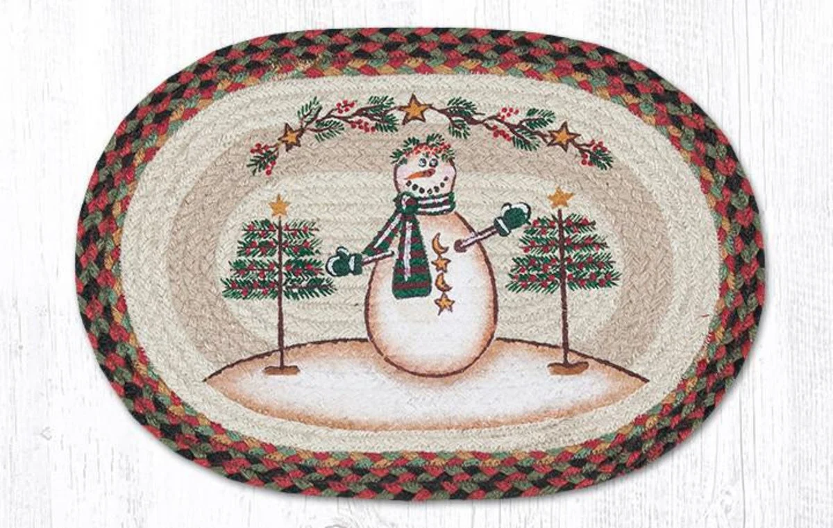 Earth Rugs Moon and Star Snowman Oval Jute Placemat 13"x19" Rustic Braided