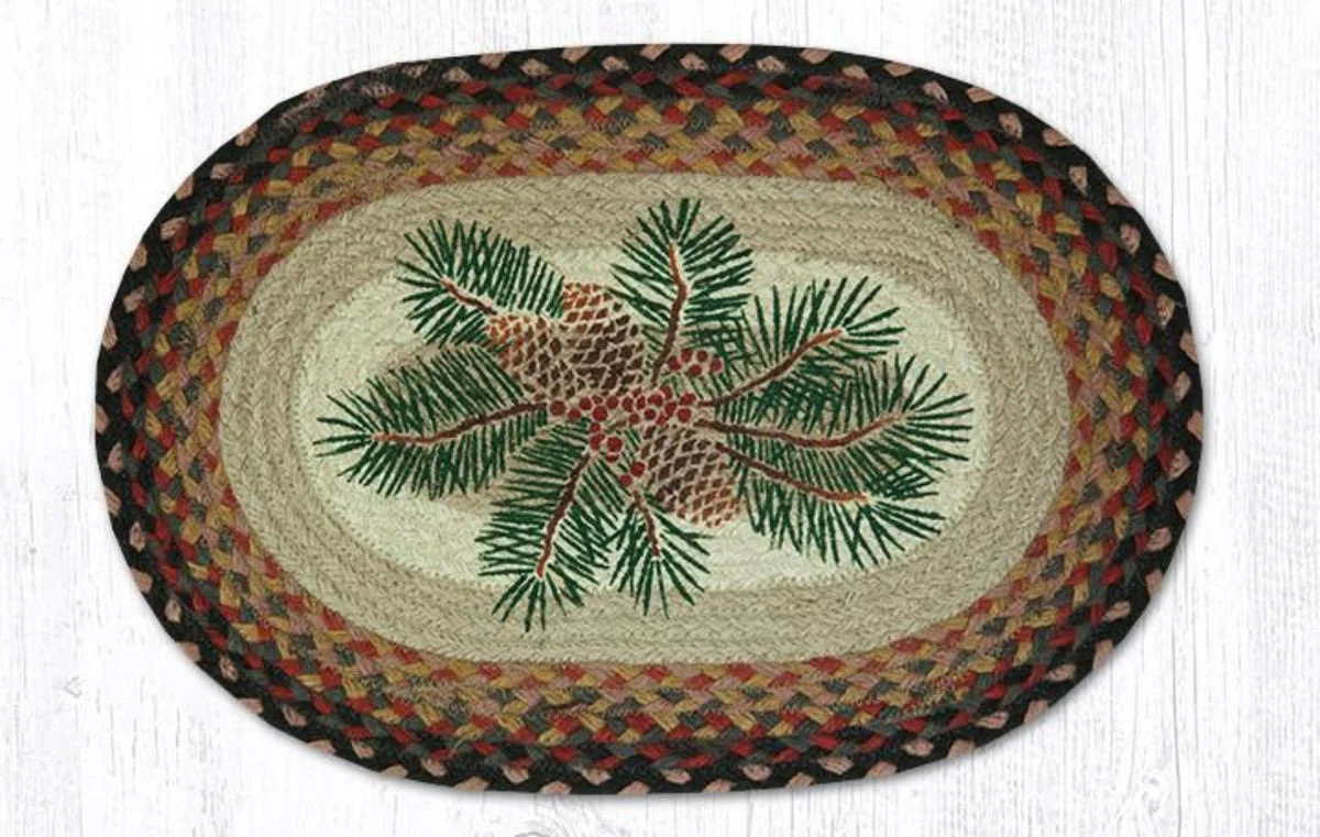 Earth Rugs Pinecone Red Berry Oval Placemat 13"x19" – Rustic Farmhouse Table Decor
