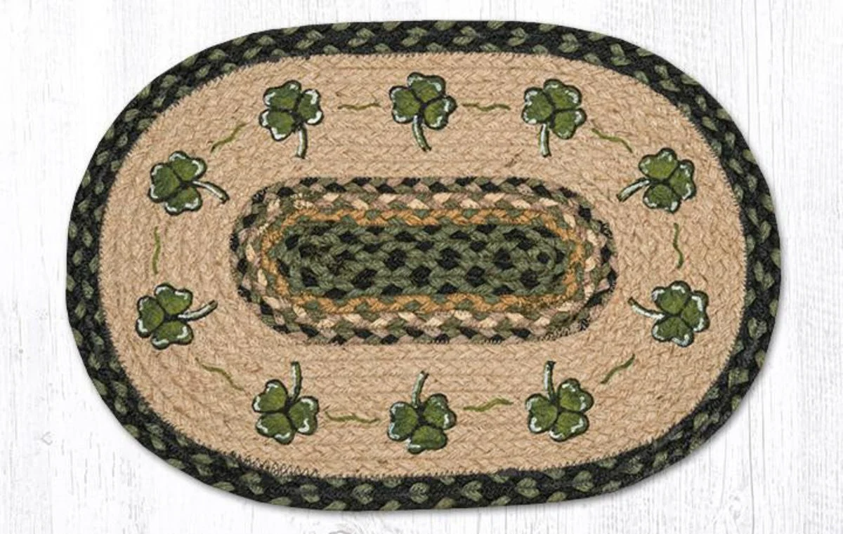 Earth Rugs Green Shamrock Oval Placemat 13"x19" Festive Irish-Inspired Accent