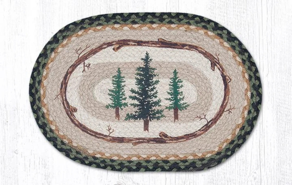 Earth Rugs Tall Timbers Oval Braided Placemat 13"x19" – Rustic Cabin Lodge Table Decor