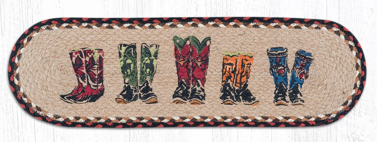 Earth Rugs Country Farmhouse Stair Tread – Boots Printed Oval Rug 27"x8.25"