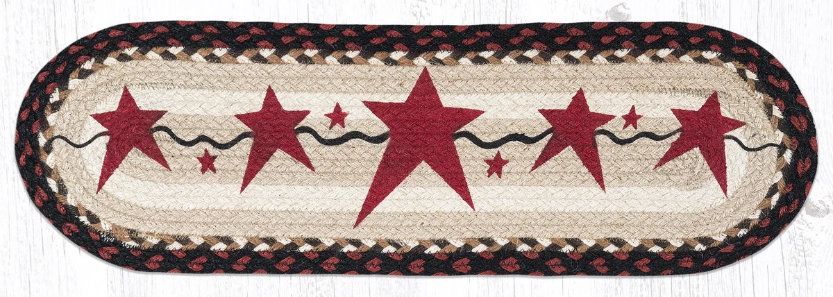 Earth Rugs Primitive Stars Burgundy Oval Stair Tread 27"x8.25" – Rustic Farmhouse Style
