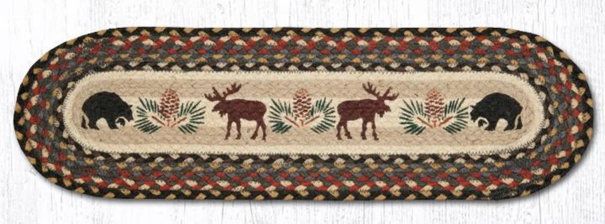 Earth Rugs Oval Stair Tread – Bear & Moose Wildlife Design, Braided Jute, 27"x8.25" Rustic Lodge-Style Accent Mat