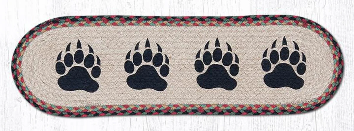 Earth Rugs Oval Stair Tread – Bear Paw Design, Braided Jute, Rustic Lodge Decor Accent, 27"x8.25" Oval Stair Rug