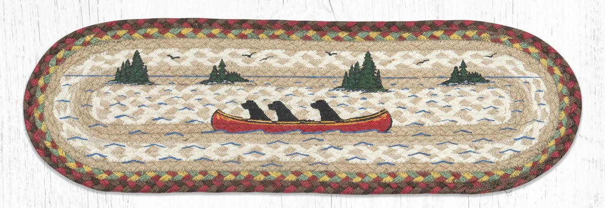 Earth Rugs Oval Stair Tread – Labs in Canoe Design, Rustic Braided Jute, Dog-Lover Cabin Decor, 27"x8.25" Oval Accent Mat