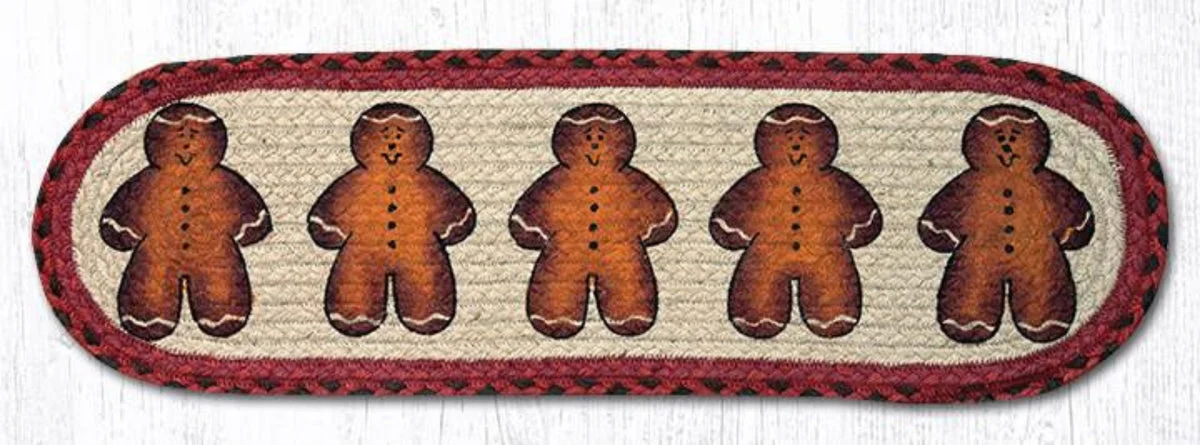 Earth Rugs Oval Stair Tread – Gingerbread Men Holiday Design, Braided Jute Christmas Accent, 27"x8.25" Festive Stair Rug