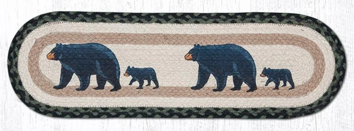 Earth Rugs Farmhouse Oval Stair Tread – Mama & Baby Bear Woodland Design 27"x8.25"