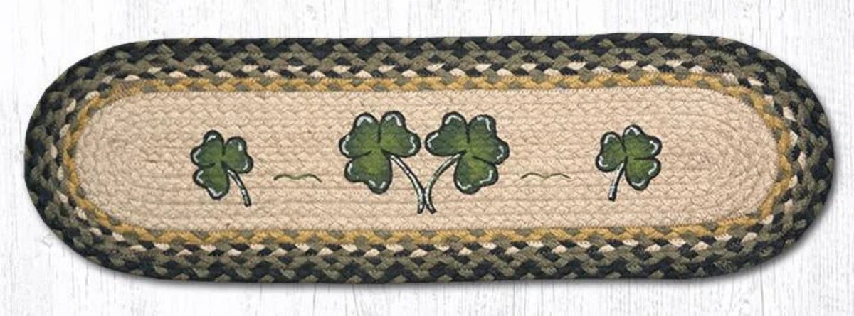 Earth Rugs Oval Stair Tread – Shamrock Design, Braided Jute, Rustic Irish Accent, 27"x8.25" Country Stair Rug