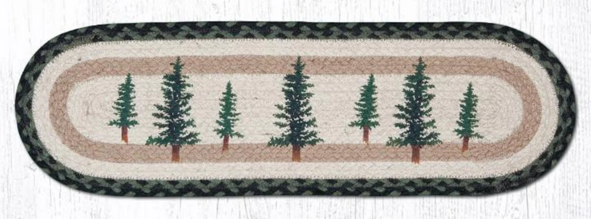 Earth Rugs Oval Stair Tread – Tall Timbers Forest Design, Braided Jute Lodge Rug, 27"x8.25" Rustic Cabin Stair Accent