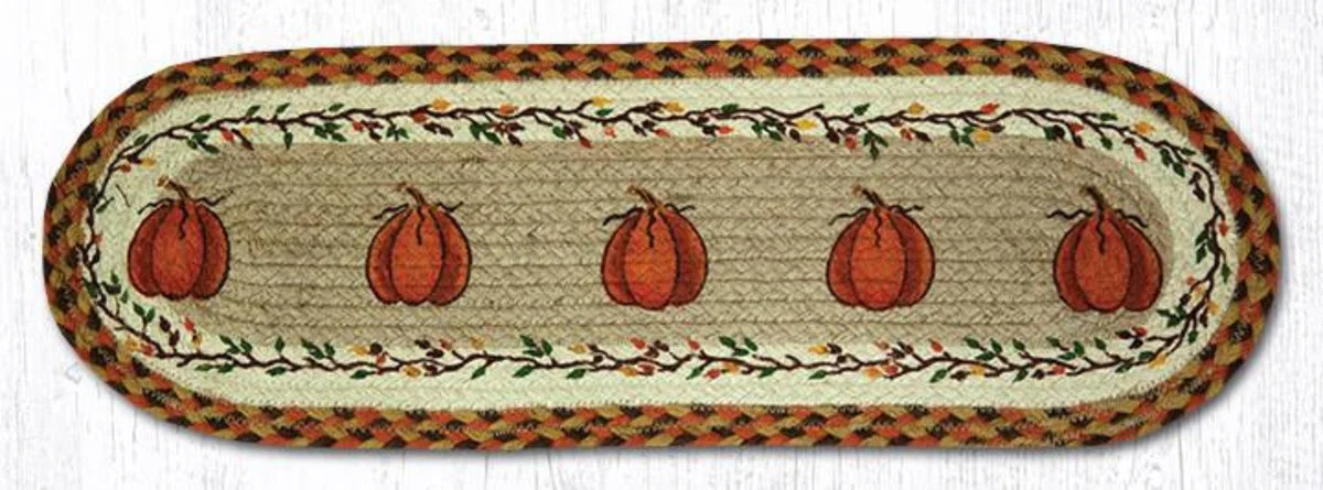 Earth Rugs Fall Harvest Pumpkin Stair Tread – Oval Rustic Seasonal Decor 27"x8.25"