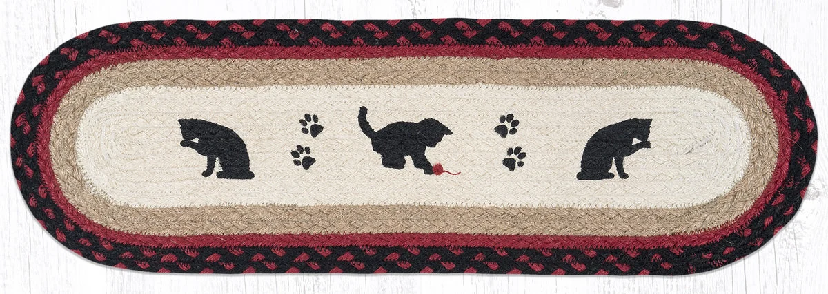Earth Rugs Cute Cat and Kitten Stair Tread – Rustic Oval Stair Accent 27"x8.25"