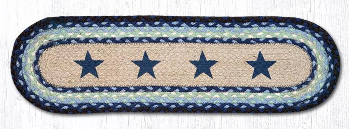 Earth Rugs Rustic Blue Stars Oval Stair Tread – Lodge & Farmhouse Decor 27"x8.25"