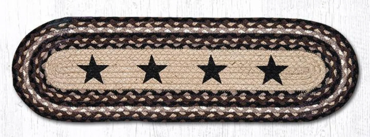 Earth Rugs Rustic Black Stars Oval Stair Tread – Lodge & Farmhouse Decor 27"x8.25"