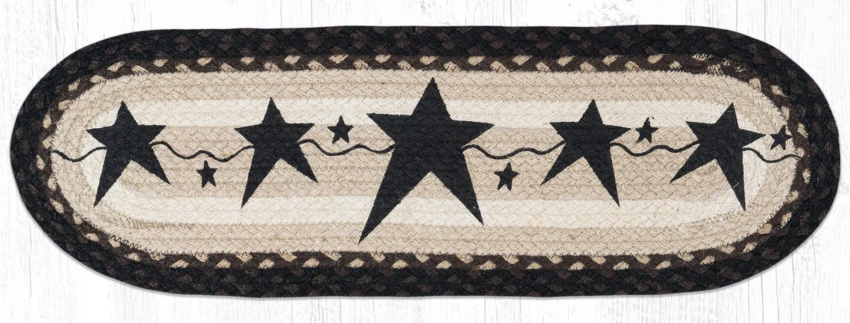 Earth Rugs Rustic Primitive Stars Black Oval Stair Tread – Lodge & Farmhouse Decor 27"x8.25"